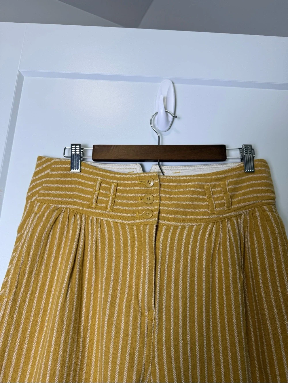 Free People Rumors Textured Harem Pants Mustard Yellow‎ White Striped 8
